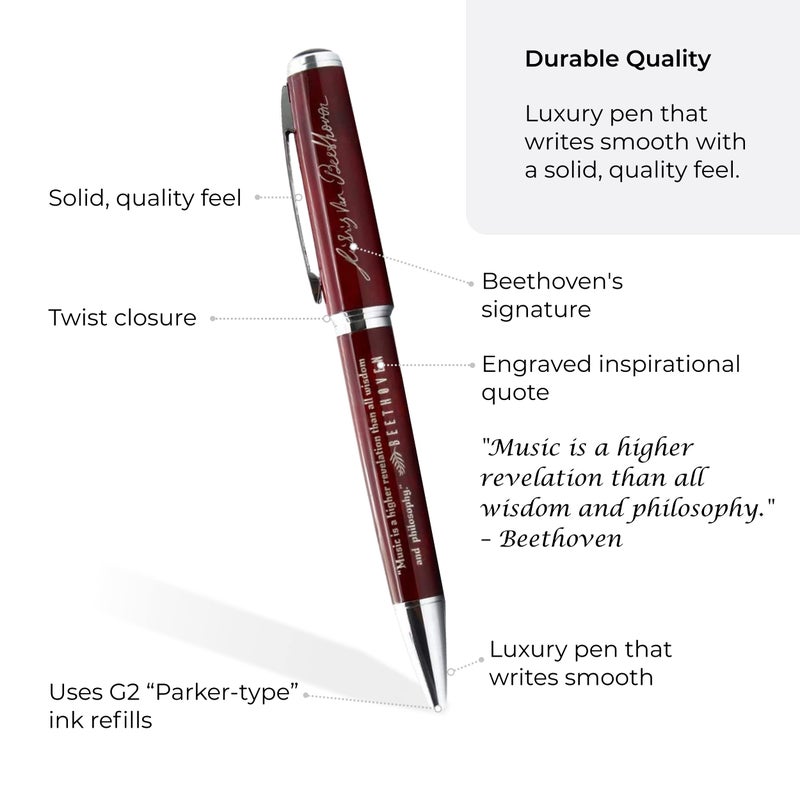 Inkstone Beethoven Engraved Quote Pen - Music is a Higher Revelation than all Wisdom and Philosophy - Classical Music Appreciation Gifts for Musicians Music Teachers - Image 2